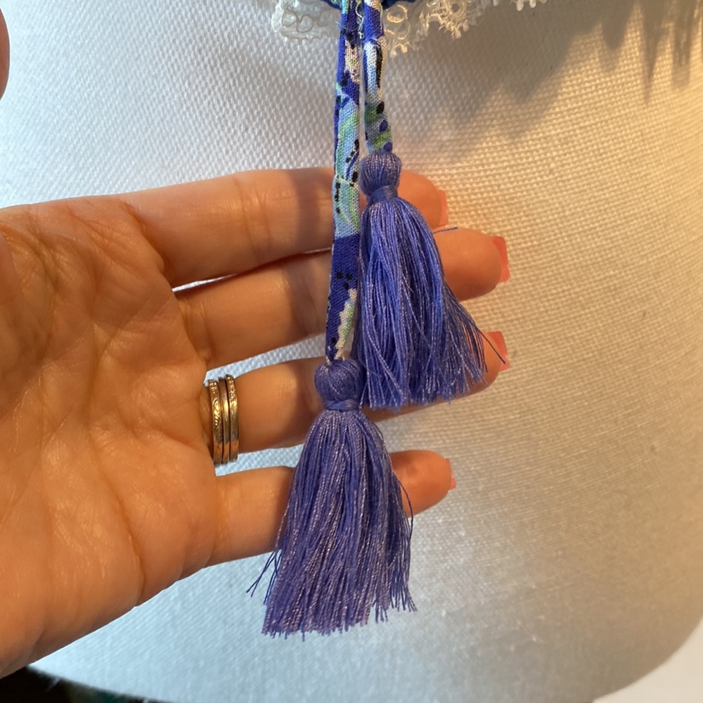 Poupette St. Barth Blue Cold Shoulder Crop Top W/Tassels - Picture 5 of 12
